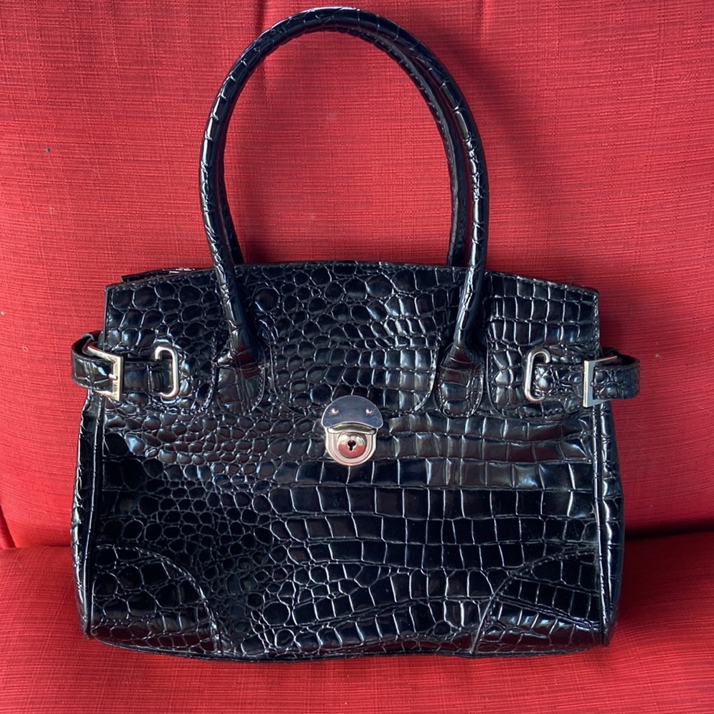 NY & Company Patent Vegan Leather Embossed Shoulder Bag